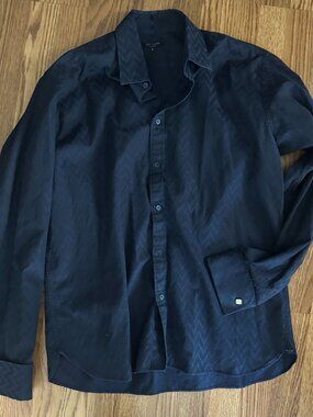 Ted Baker designer black button down men's shirt with cufflink type button on cu